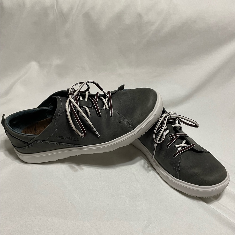 Merrell Women's Dark Gray Lace-Up Casual Flats with White Soles